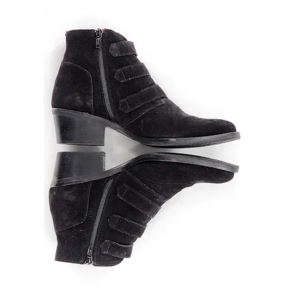 SKA Shoes Suede Leather Buckle Ankle Bootie Black Made in Spain - Picture 6 of 11